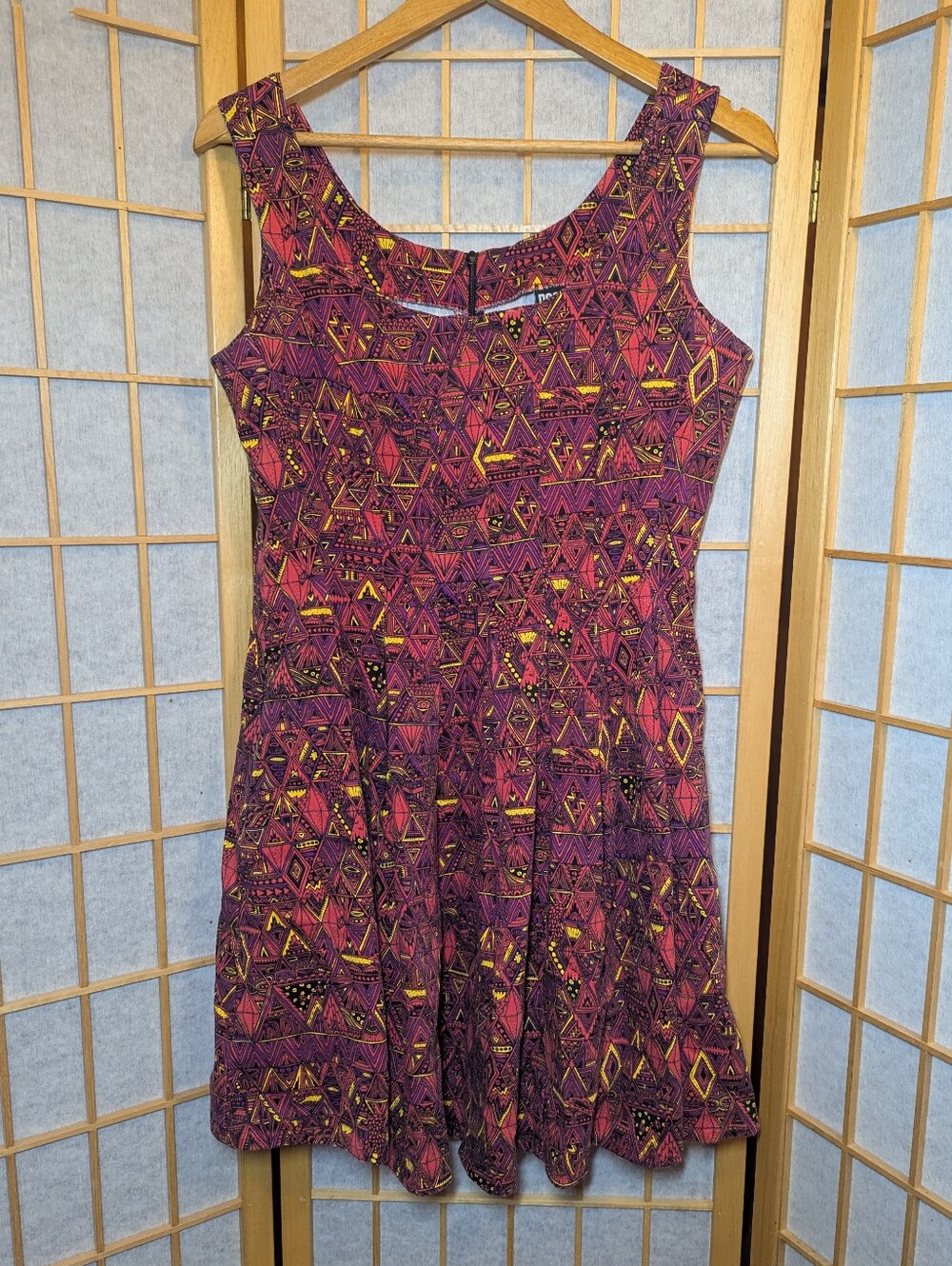Nooworks Red Dress Sleeveless Pockets Flare Aztec Tribal Medium